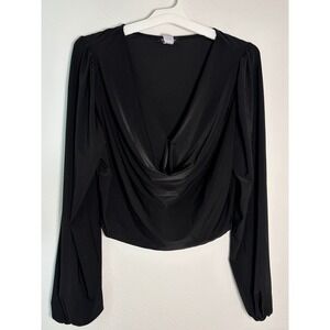 Top 10 USA Black Draped Cowl Neck Long Sleeve Blouse XL TA1196B